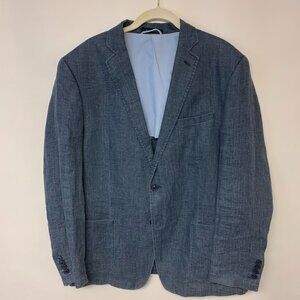 Calvin Klein Mens Blazer Size 42R Blue Linen Preppy Beachy Causal Distressed